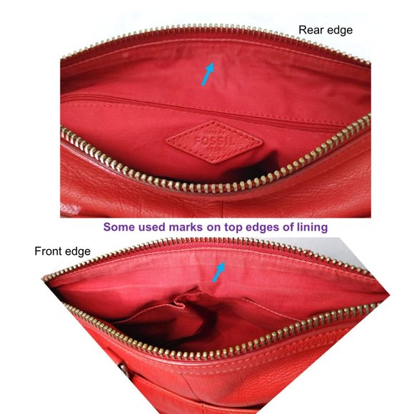 FOSSIL Issue No. 1954 Orange Red Cow Hide Leather Crossbody Satchel Shoulder Bag - Picture 13 of 13